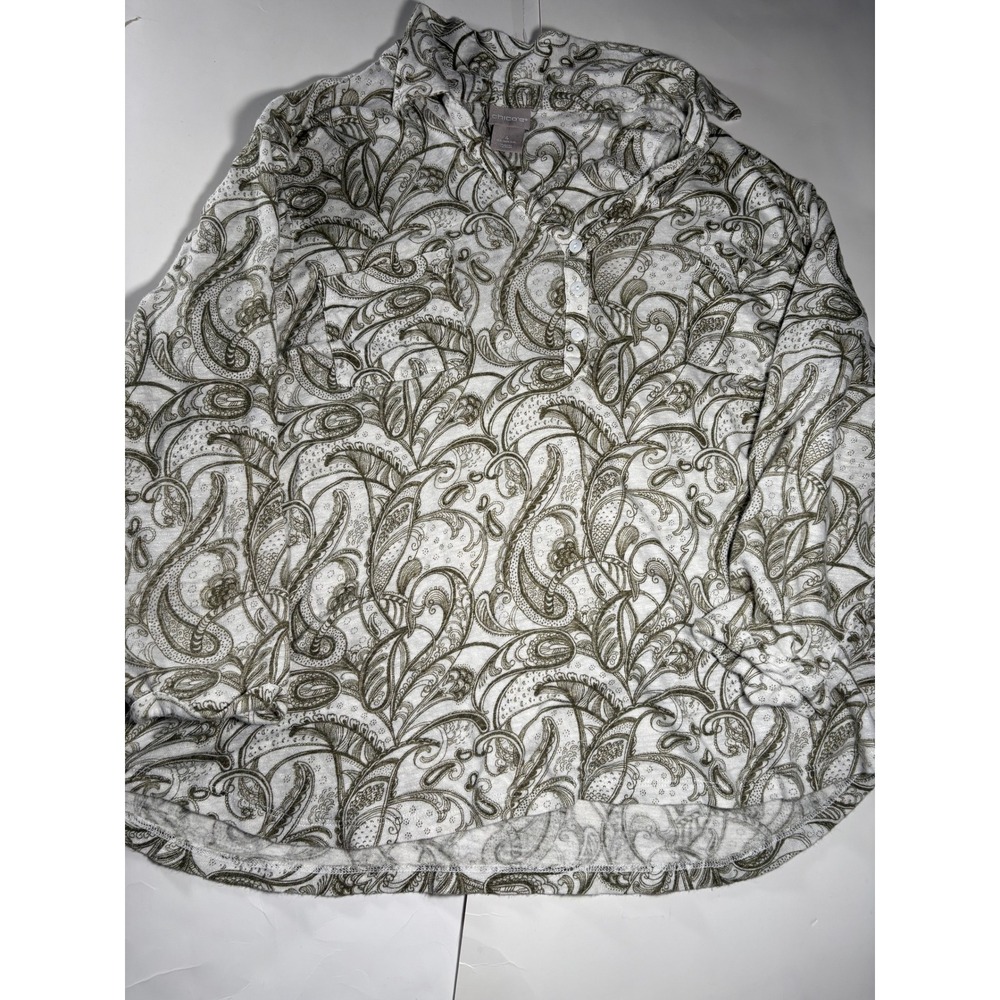 Chico's Womens Blouse Size 4 Large Paisley Button Front Lightweight Top Boho